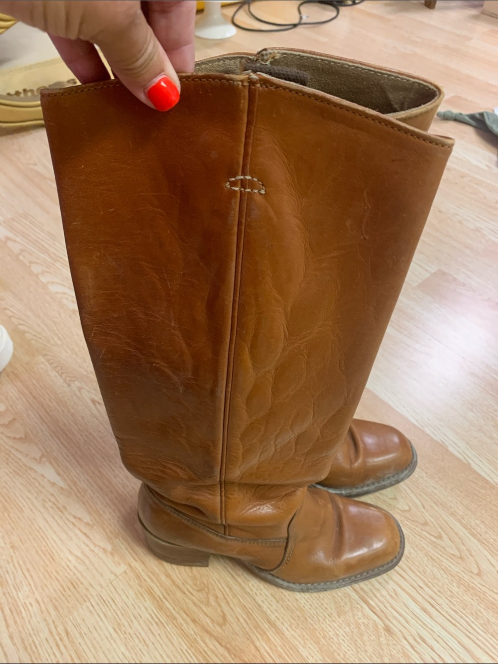 BCBG Tall Leather Heeled Boots - Cognac Frye